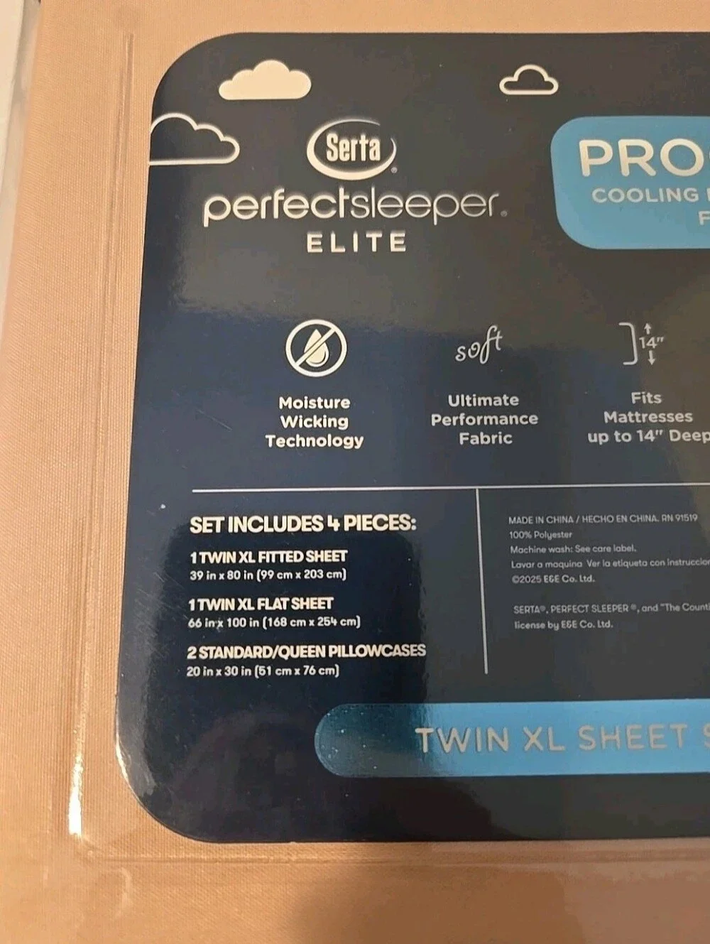 Serta Elite Twin XL Prochill Pink Sheet Set  Cooling Performance Wicking NIB!